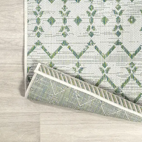 5' Green And Ivory Square Trellis Indoor Outdoor Area Rug Photo 7