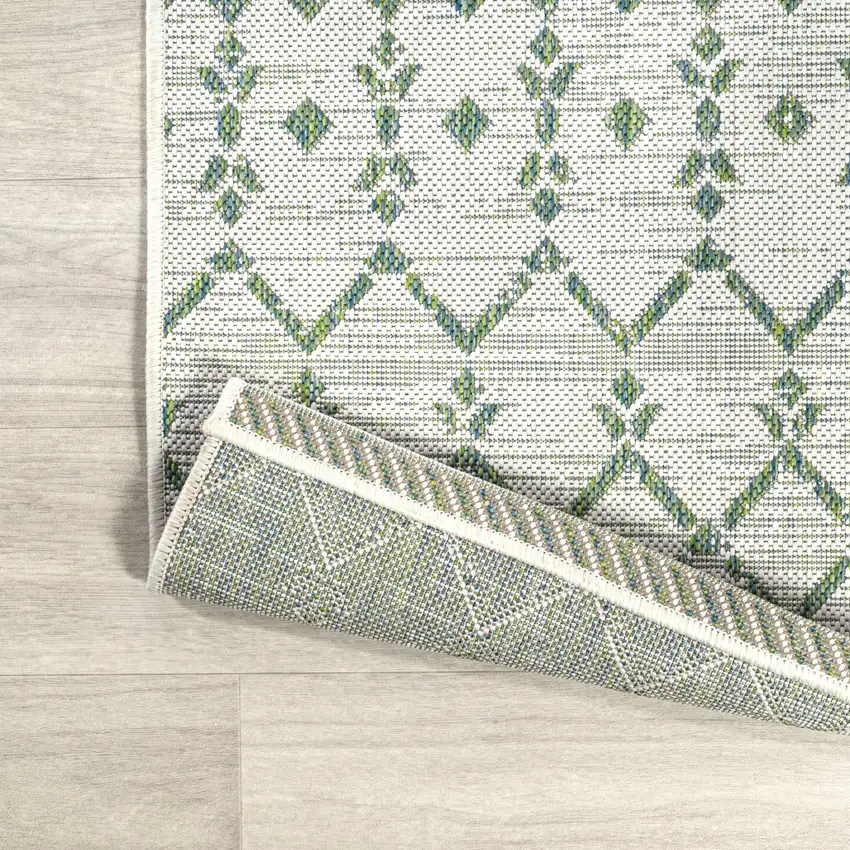 5' Green And Ivory Square Trellis Indoor Outdoor Area Rug Photo 7