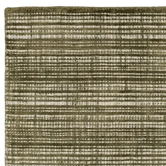 8' Green And Ivory Striped Hand Tufted Runner Rug Photo 7