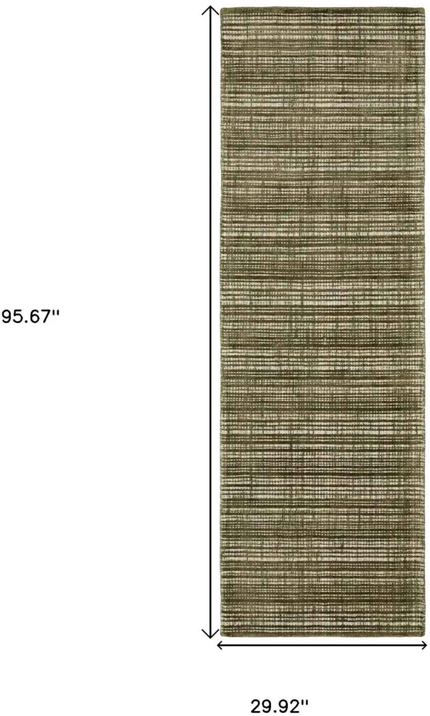 8' Green And Ivory Striped Hand Tufted Runner Rug Photo 3