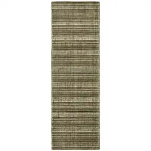 Photo of 8' Green And Ivory Striped Hand Tufted Runner Rug