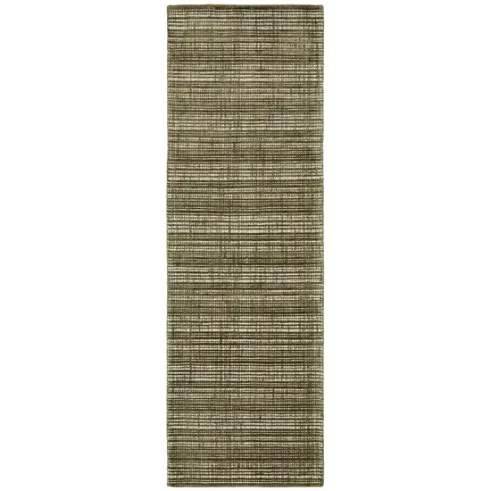 8' Green And Ivory Striped Hand Tufted Runner Rug Photo 2