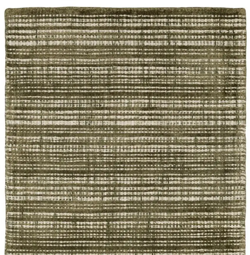 8' Green And Ivory Striped Hand Tufted Runner Rug Photo 4