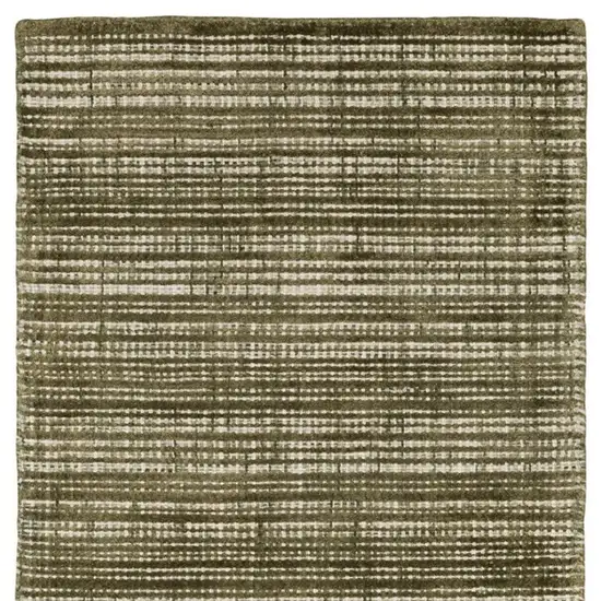 8' Green And Ivory Striped Hand Tufted Runner Rug Photo 4