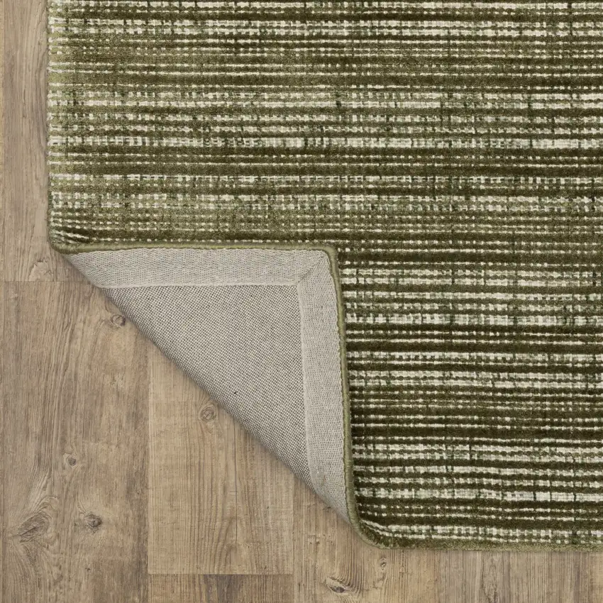 8' Green And Ivory Striped Hand Tufted Runner Rug Photo 5