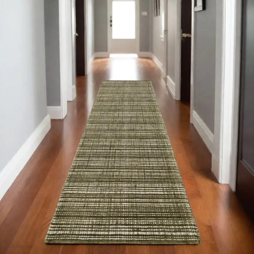 8' Green And Ivory Striped Hand Tufted Runner Rug Photo 1