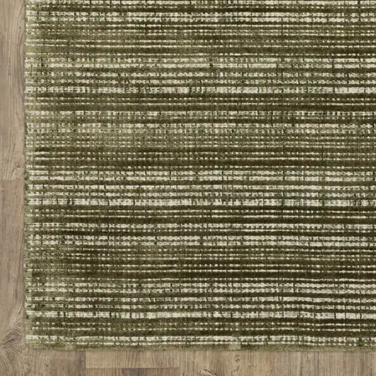 8' Green And Ivory Striped Hand Tufted Runner Rug Photo 6