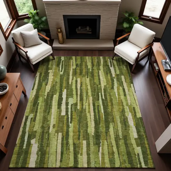 8' Green And Ivory Striped Washable Area Rug With UV Protection Photo 4