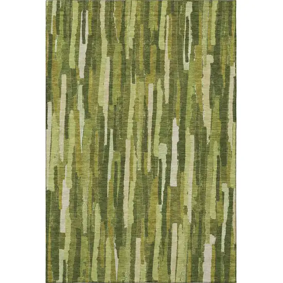 8' Green And Ivory Striped Washable Area Rug With UV Protection Photo 3