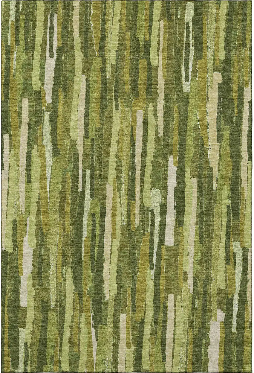8' Green And Ivory Striped Washable Area Rug With UV Protection Photo 3
