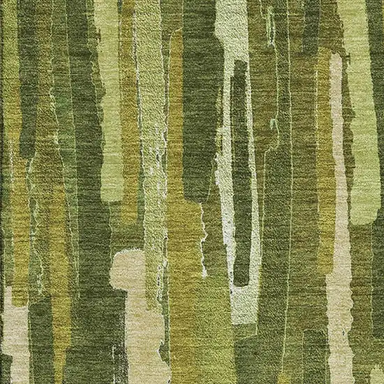 8' Green And Ivory Striped Washable Area Rug With UV Protection Photo 2