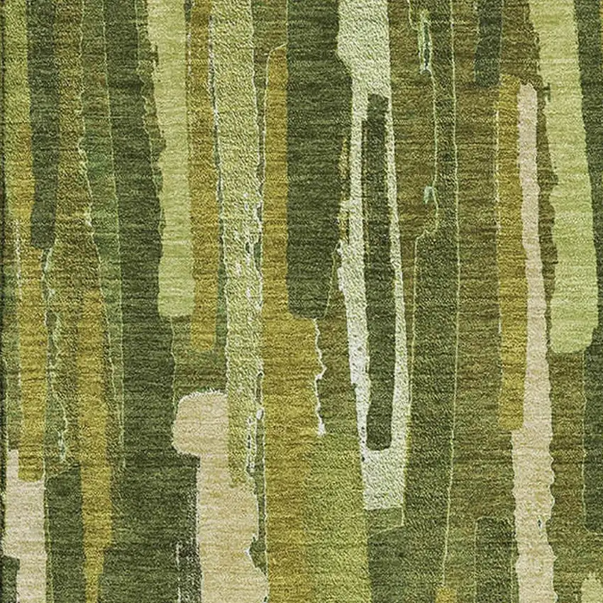 8' Green And Ivory Striped Washable Area Rug With UV Protection Photo 2