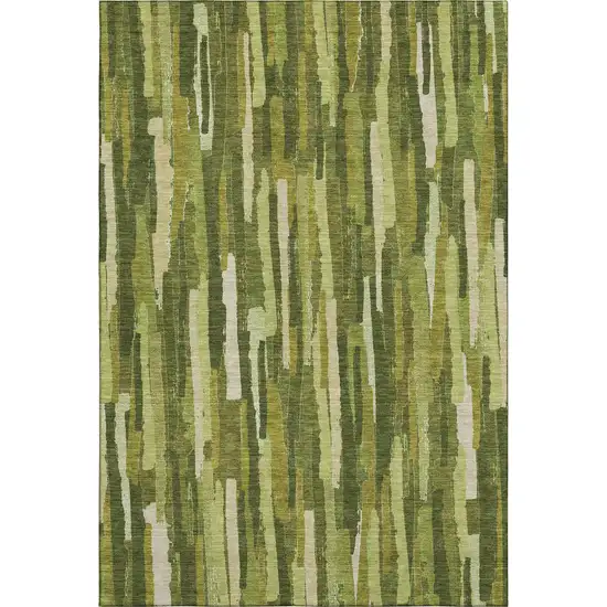 8' Green And Ivory Striped Washable Area Rug With UV Protection Photo 1