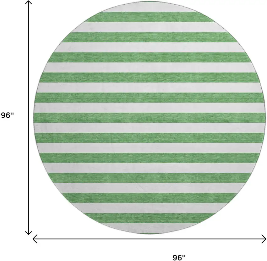 8' Green And Ivory Striped Washable Round Rug With UV Protection Photo 3