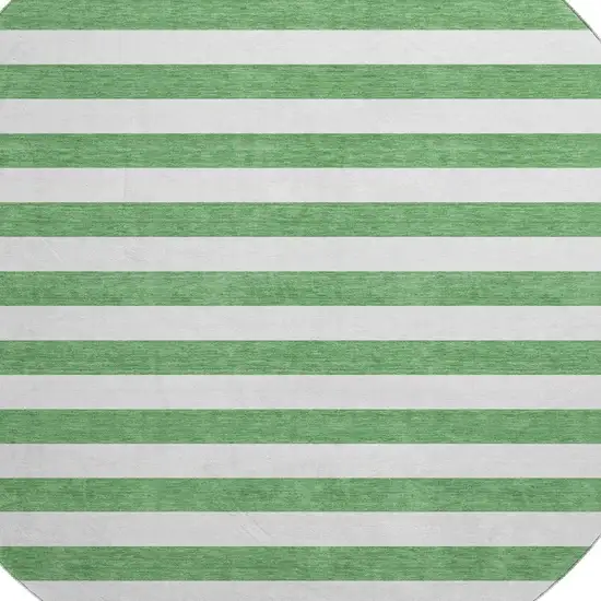 8' Green And Ivory Striped Washable Round Rug With UV Protection Photo 3