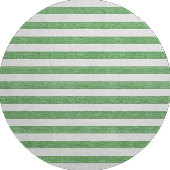 8' Green And Ivory Striped Washable Round Rug With UV Protection Photo 4