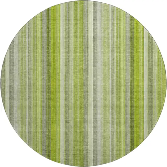 8' Green And Ivory Striped Washable Round Rug With UV Protection Photo 1