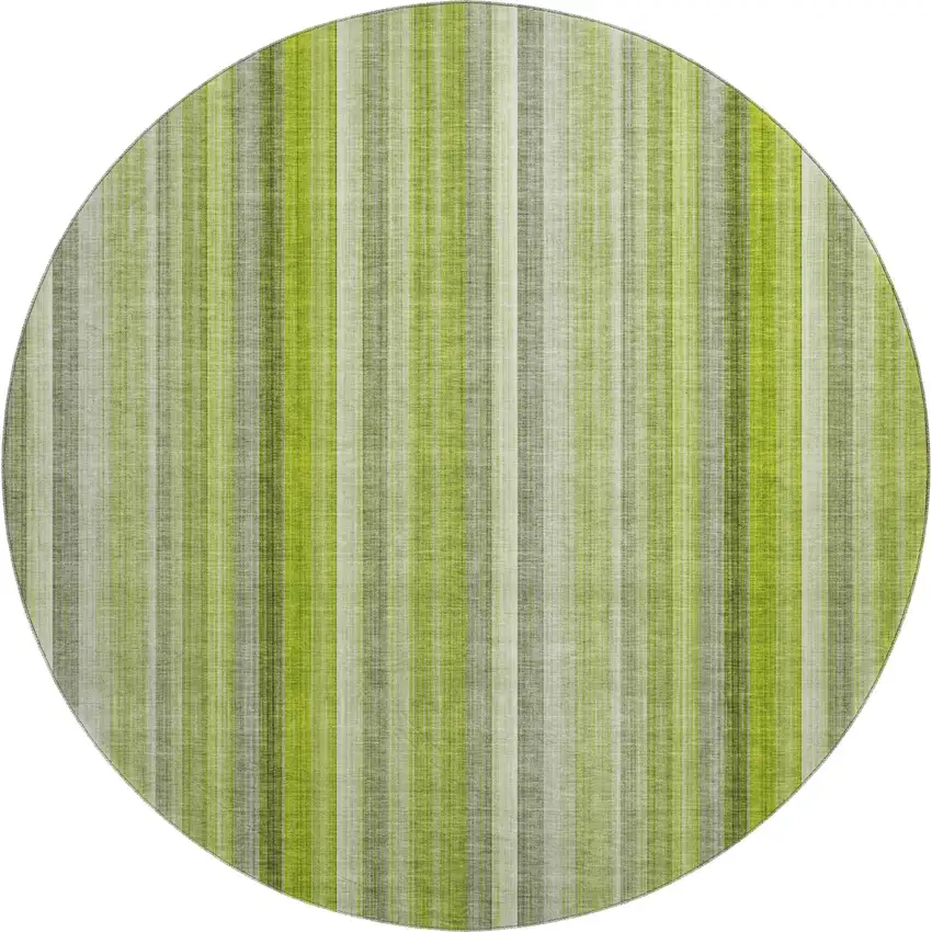 8' Green And Ivory Striped Washable Round Rug With UV Protection Photo 1