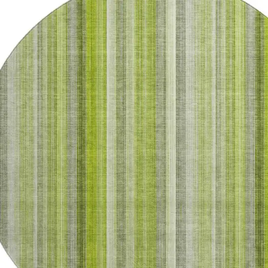 8' Green And Ivory Striped Washable Round Rug With UV Protection Photo 3