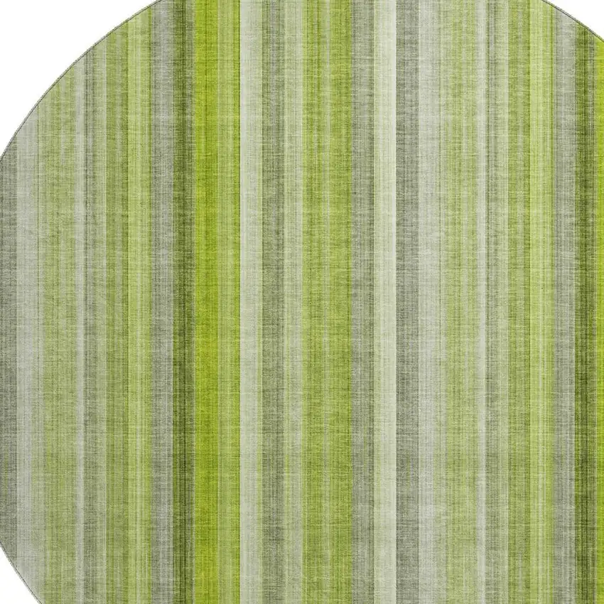 8' Green And Ivory Striped Washable Round Rug With UV Protection Photo 3
