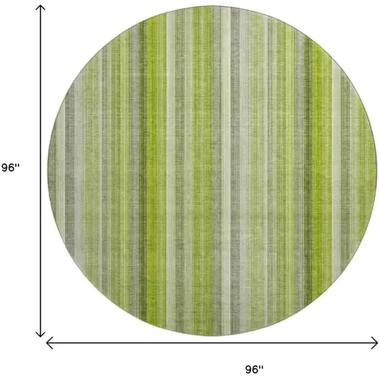 8' Green And Ivory Striped Washable Round Rug With UV Protection Photo 9