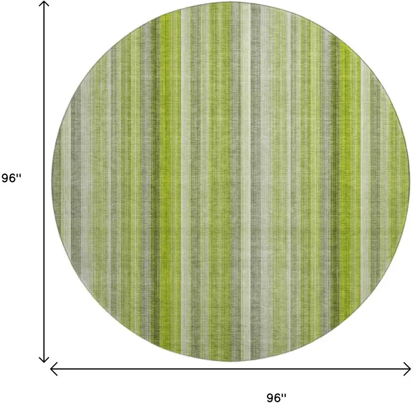 8' Green And Ivory Striped Washable Round Rug With UV Protection Photo 9