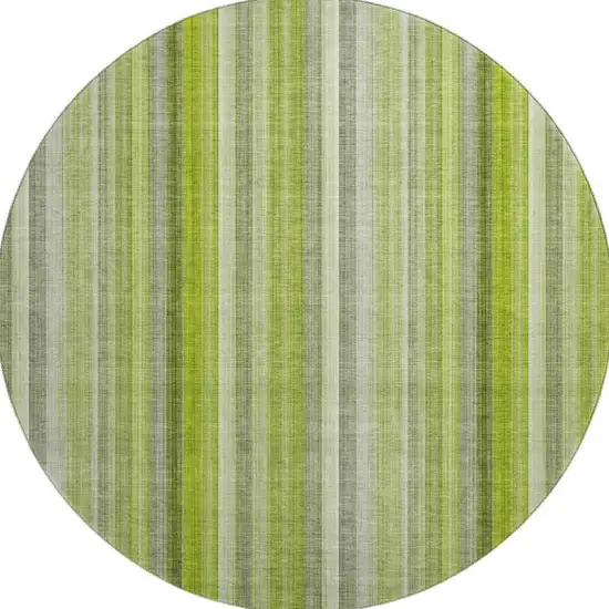 8' Green And Ivory Striped Washable Round Rug With UV Protection Photo 4