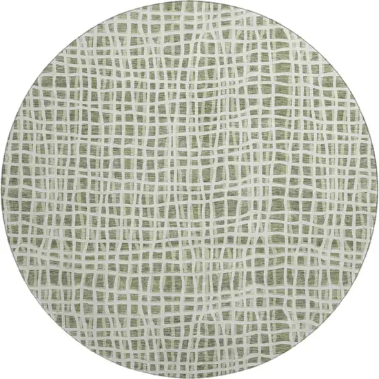 8' Green And Ivory Striped Washable Round Rug With UV Protection Photo 1