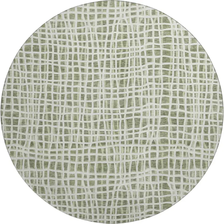8' Green And Ivory Striped Washable Round Rug With UV Protection Photo 1