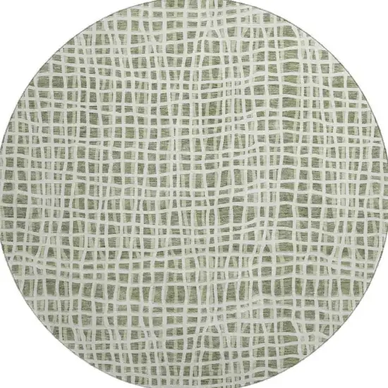 8' Green And Ivory Striped Washable Round Rug With UV Protection Photo 4