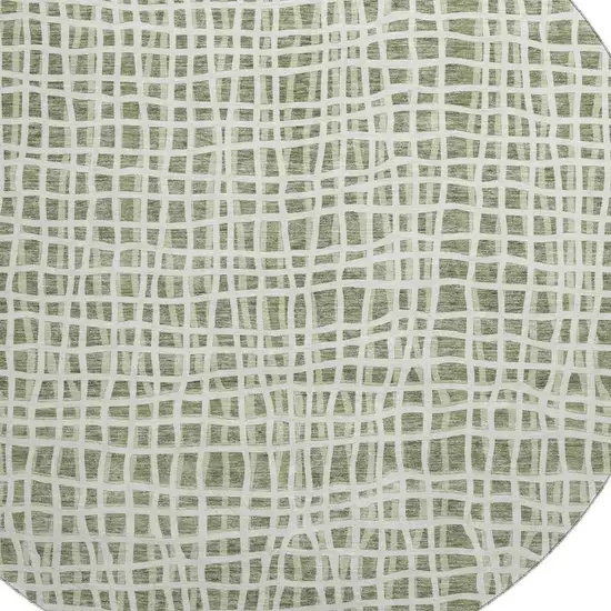 8' Green And Ivory Striped Washable Round Rug With UV Protection Photo 3