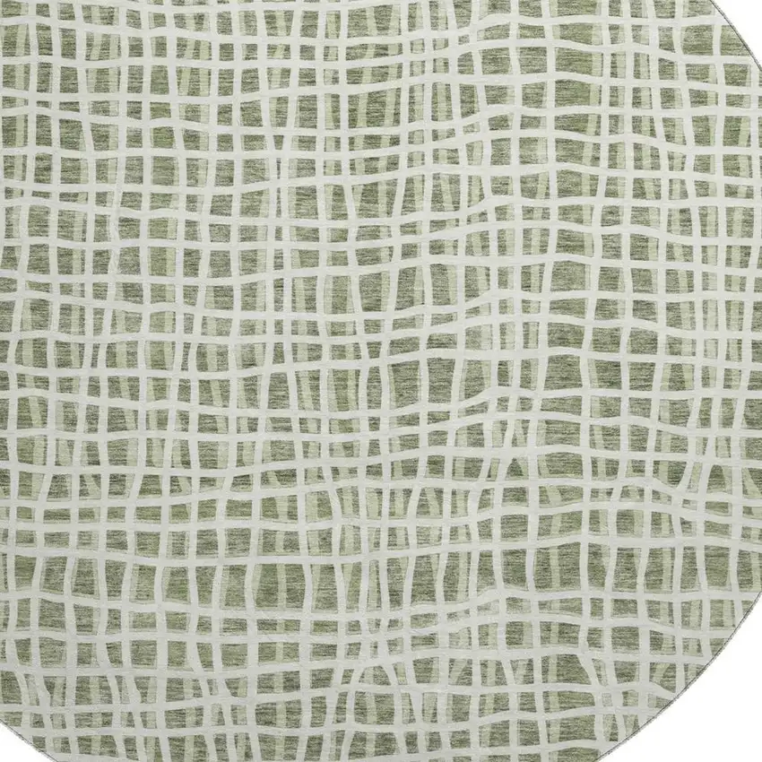 8' Green And Ivory Striped Washable Round Rug With UV Protection Photo 3