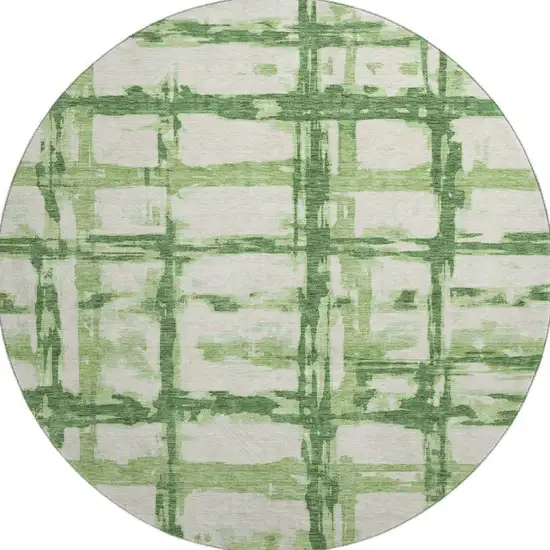 8' Green And Ivory Striped Washable Round Rug With UV Protection Photo 3