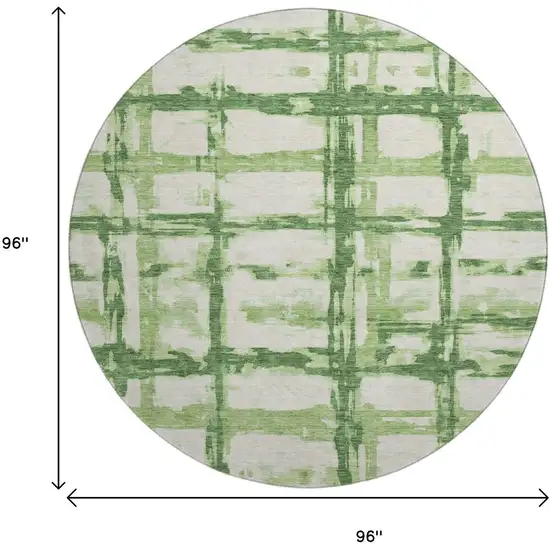 8' Green And Ivory Striped Washable Round Rug With UV Protection Photo 3