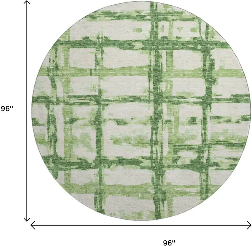 8' Green And Ivory Striped Washable Round Rug With UV Protection Photo 3