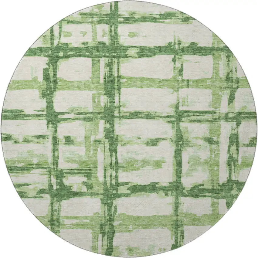 8' Green And Ivory Striped Washable Round Rug With UV Protection Photo 4