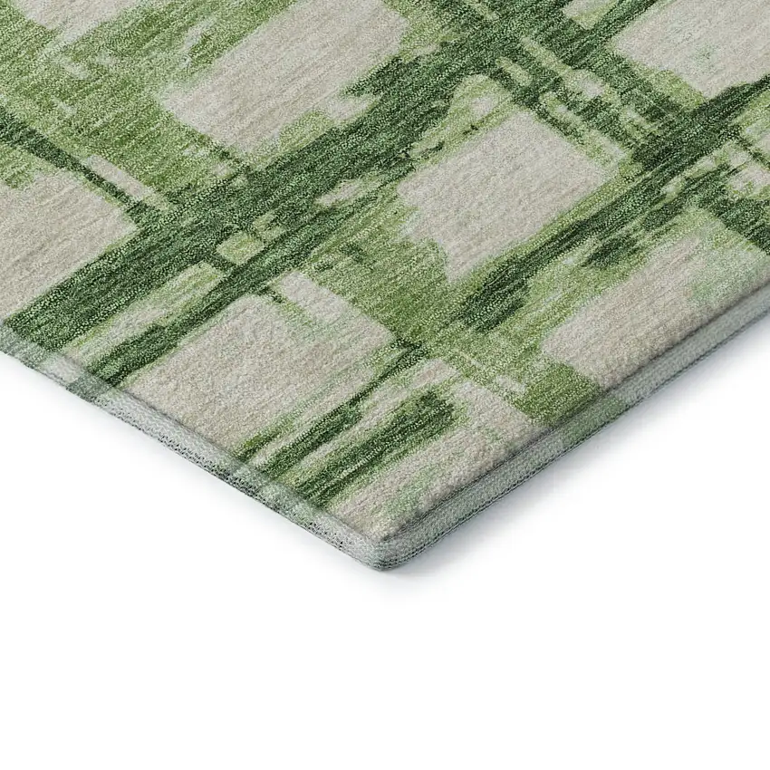 8' Green And Ivory Striped Washable Round Rug With UV Protection Photo 7