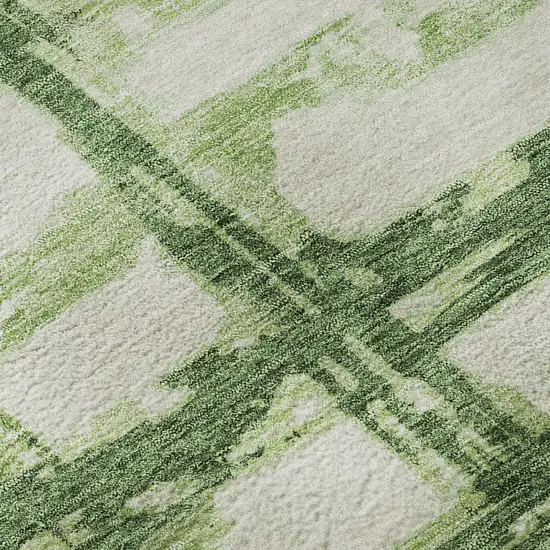 8' Green And Ivory Striped Washable Round Rug With UV Protection Photo 9