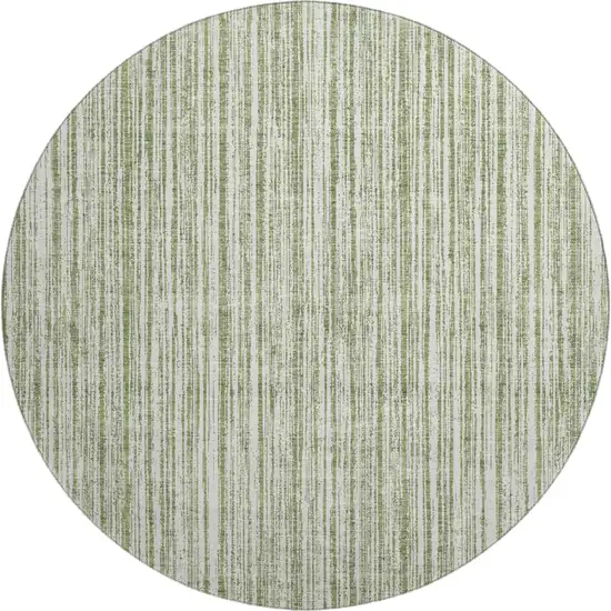 8' Green And Ivory Striped Washable Round Rug With UV Protection Photo 1