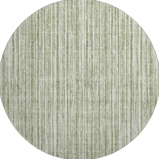 8' Green And Ivory Striped Washable Round Rug With UV Protection Photo 4