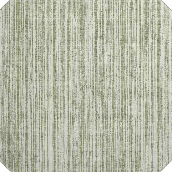 8' Green And Ivory Striped Washable Round Rug With UV Protection Photo 3