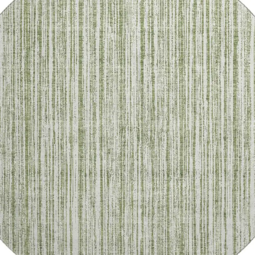 8' Green And Ivory Striped Washable Round Rug With UV Protection Photo 3