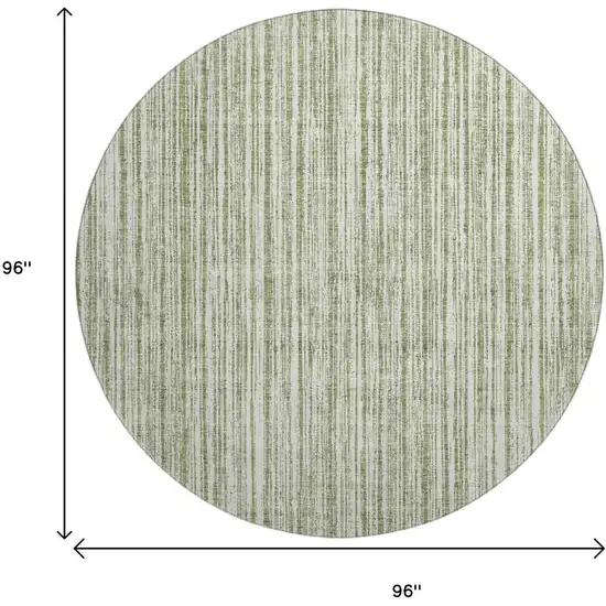 8' Green And Ivory Striped Washable Round Rug With UV Protection Photo 9