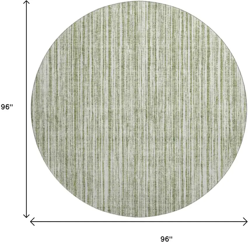 8' Green And Ivory Striped Washable Round Rug With UV Protection Photo 9
