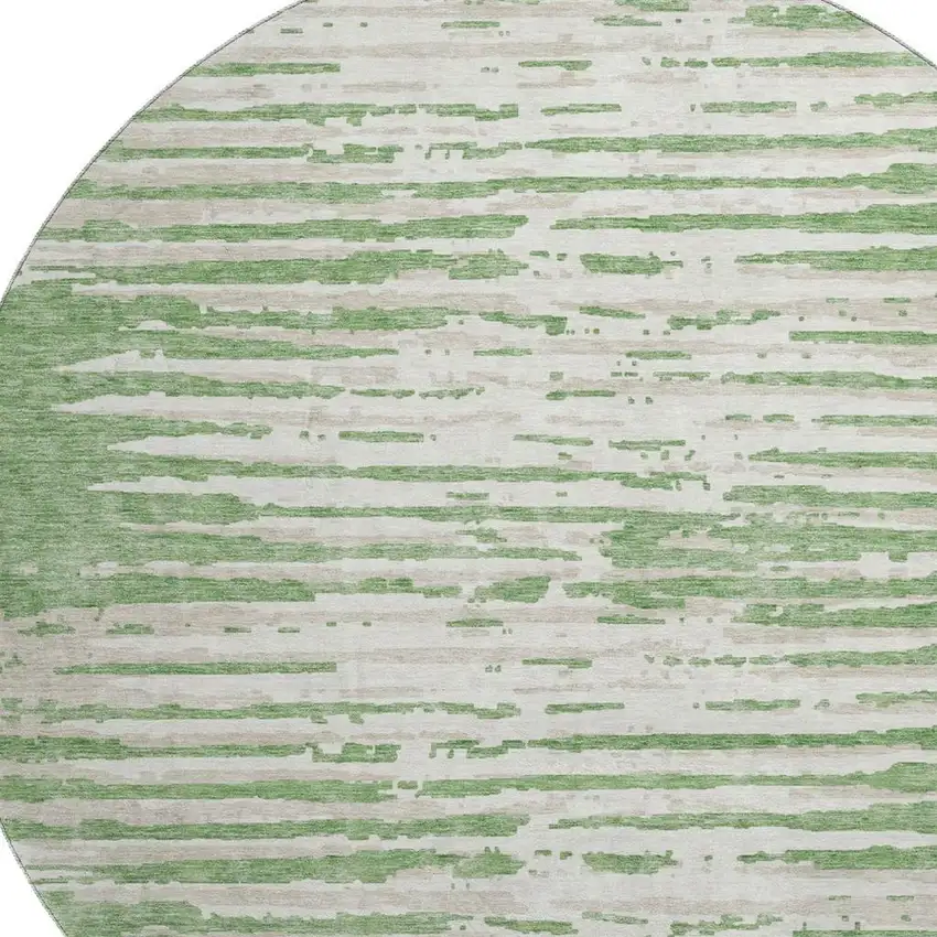8' Green And Ivory Striped Washable Round Rug With UV Protection Photo 3
