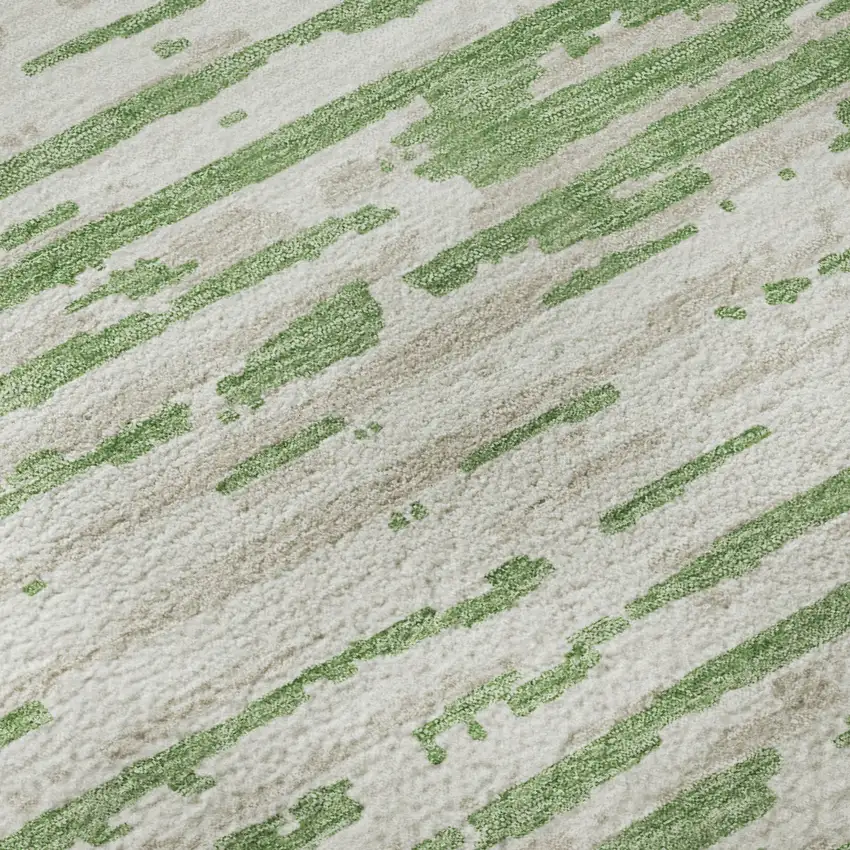 8' Green And Ivory Striped Washable Round Rug With UV Protection Photo 9