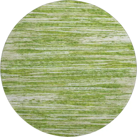 8' Green And Ivory Striped Washable Round Rug With UV Protection Photo 1