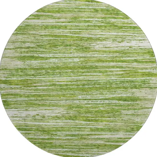 8' Green And Ivory Striped Washable Round Rug With UV Protection Photo 4