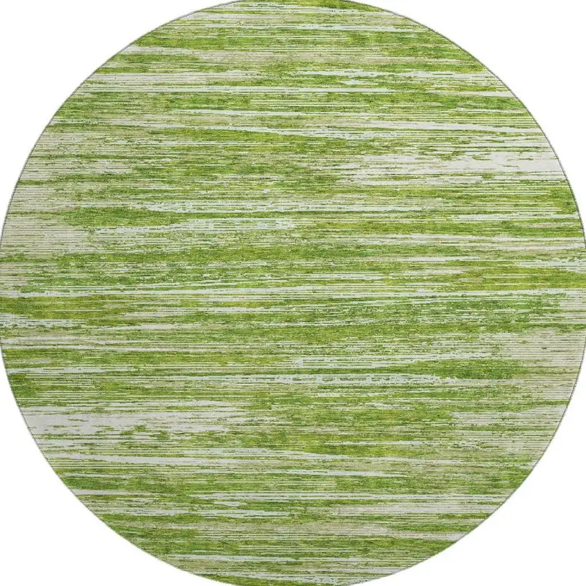 8' Green And Ivory Striped Washable Round Rug With UV Protection Photo 4