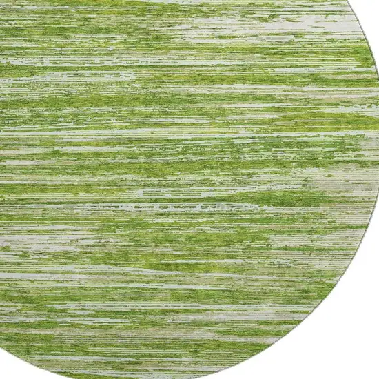 8' Green And Ivory Striped Washable Round Rug With UV Protection Photo 3
